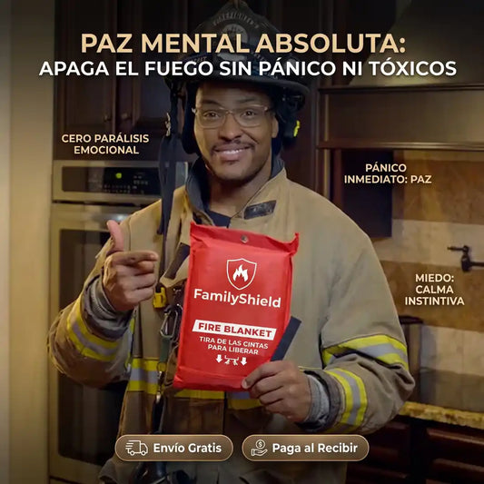 FamilyShield™ Manta Ignífuga - Salva a los tuyos al instante, sin pánico y sin el desastre tóxico del extintor