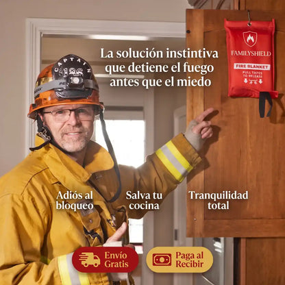 FamilyShield™ Manta Ignífuga - Salva a los tuyos al instante, sin pánico y sin el desastre tóxico del extintor